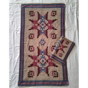 Vintage Fieldcrest Southwest Aztec Bath Towel & Hand‎ Towel Diamond  100% Cotton